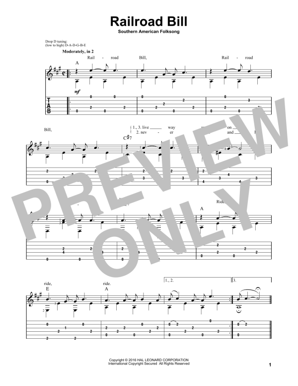 Southern American Folksong Railroad Bill Musik Noten - Solo Guitar - 165668-0