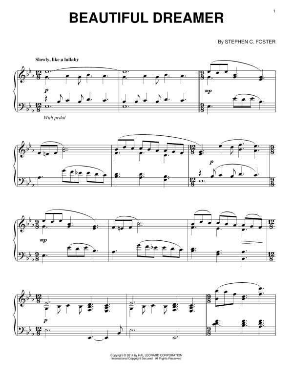 Stephen C. Foster Beautiful Dreamer Musik Noten - Piano Solo - 155080-0