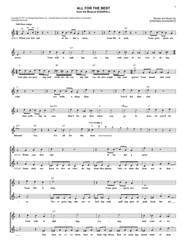 Stephen Schwartz All For The Best Musik Noten - Piano, Vocal & Guitar Chords - 91011-0