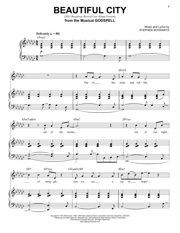 Stephen Schwartz Beautiful City (2011 Broadway Revival Cast Album Version) Musik Noten - Piano, Vocal & Guitar Chords - 87676-0
