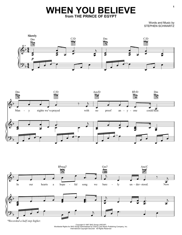 Stephen Schwartz When You Believe [Solo version] (from The Prince Of Egypt) Musik Noten - Piano, Vocal & Guitar Chords - 172319-0