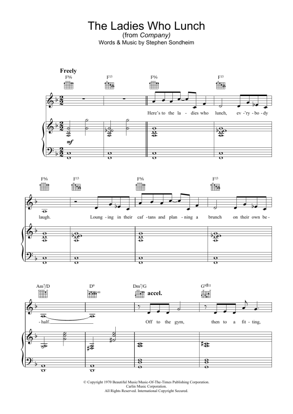 Stephen Sondheim The Ladies Who Lunch (from Company) Musik Noten - Piano, Vocal & Guitar Chords - 27505-0