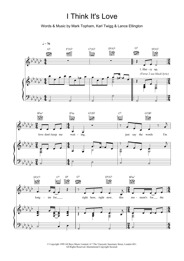 Steps I Think It's Love Musik Noten - Piano, Vocal & Guitar Chords - 14812-0