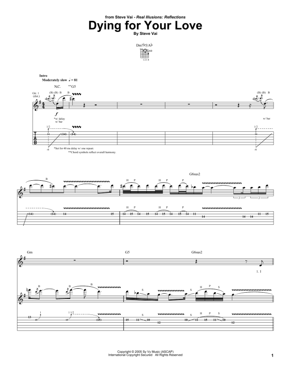 Steve Vai Dying For Your Love Musik Noten - Guitar Tab - 64704-0