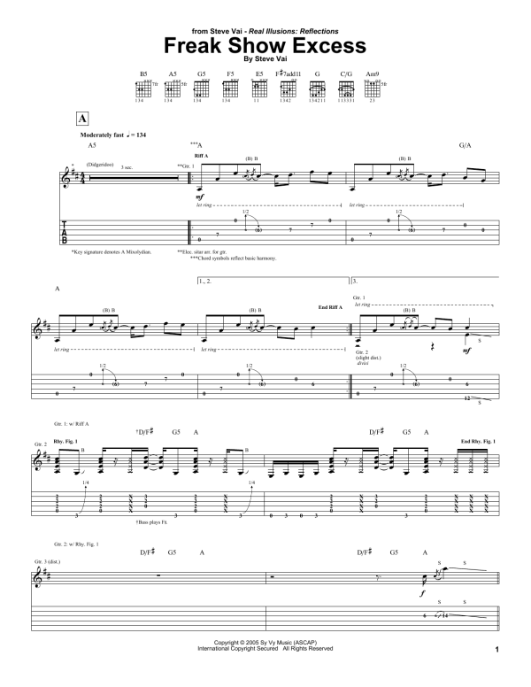 Steve Vai Freak Show Excess Musik Noten - Guitar Tab - 64702-0