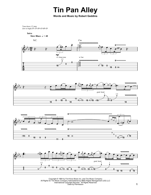 Stevie Ray Vaughan Tin Pan Alley Musik Noten - Guitar Tab - 178074-0