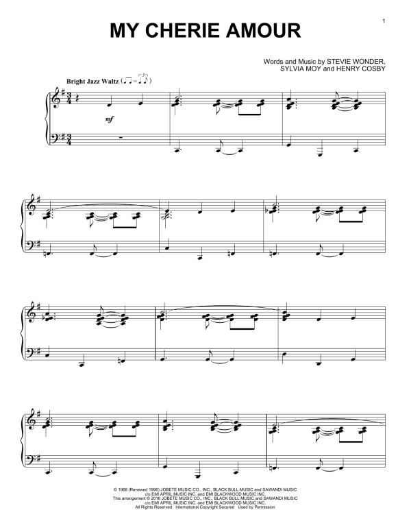 Stevie Wonder My Cherie Amour [Jazz version] Musik Noten - Piano Solo - 162708-0