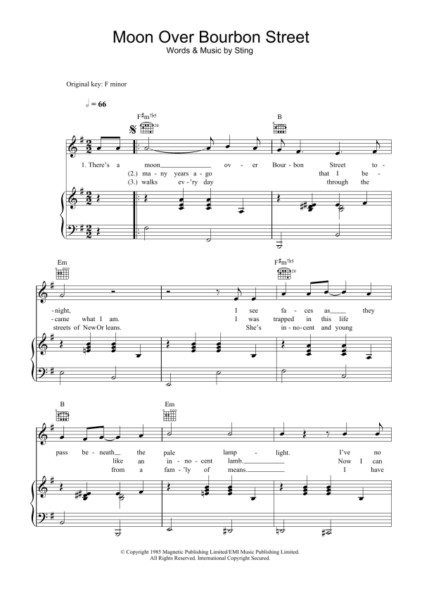 Sting Moon Over Bourbon Street Musik Noten - Piano, Vocal & Guitar Chords - 33528-0