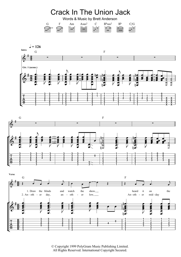 Suede Crack In The Union Jack Musik Noten - Guitar Tab - 105798-0