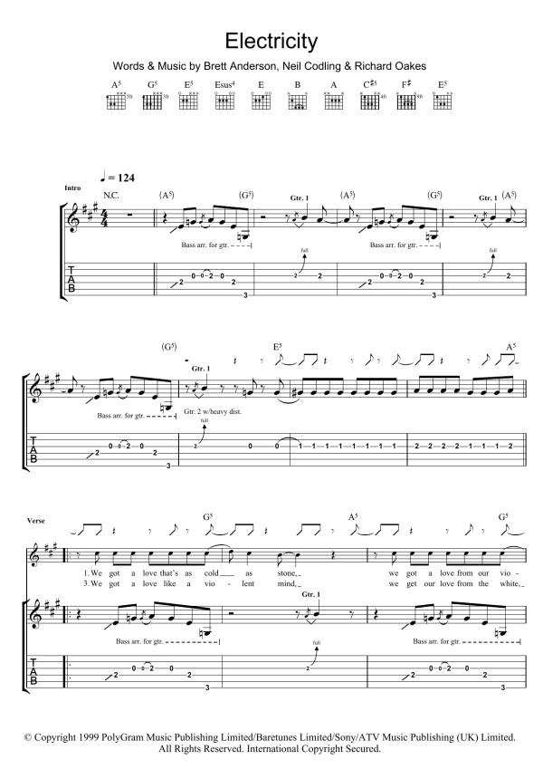 Suede Electricity Musik Noten - Guitar Tab - 105796-0