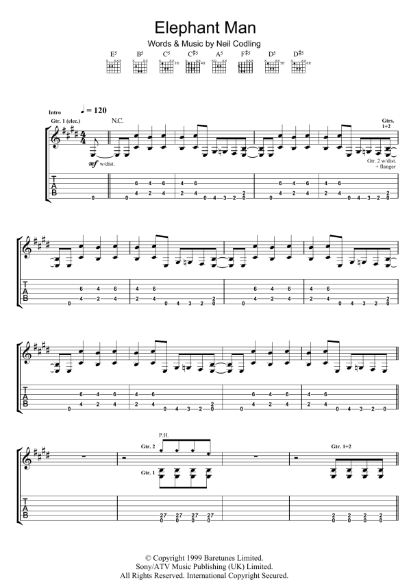 Suede Elephant Man Musik Noten - Guitar Tab - 105795-0