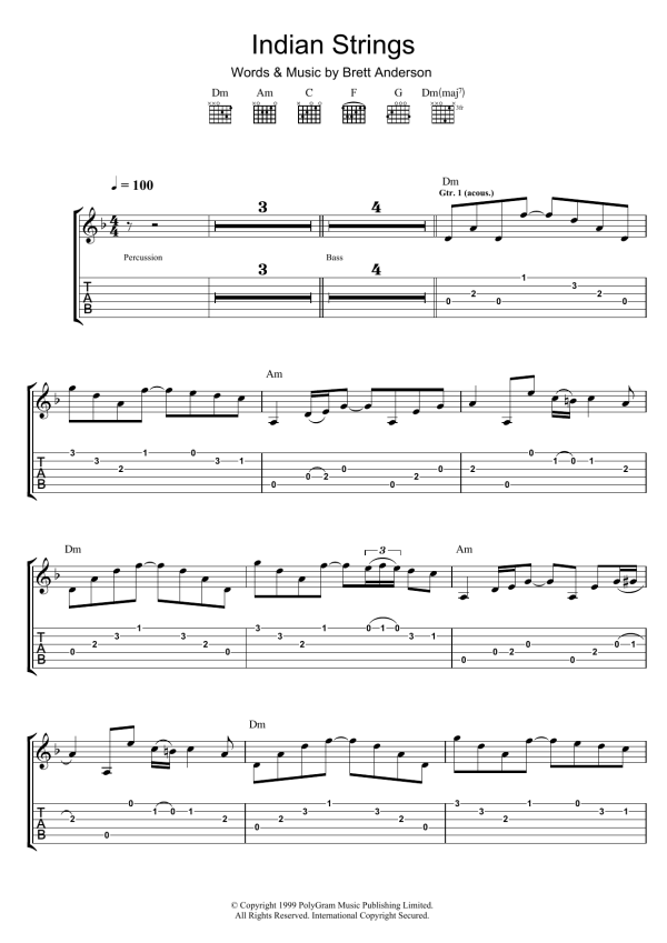 Suede Indian Strings Musik Noten - Guitar Tab - 105790-0