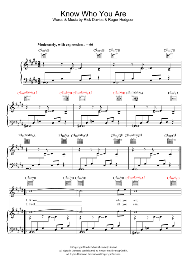 Supertramp Know Who You Are Musik Noten - Piano, Vocal & Guitar Chords - 101924-0