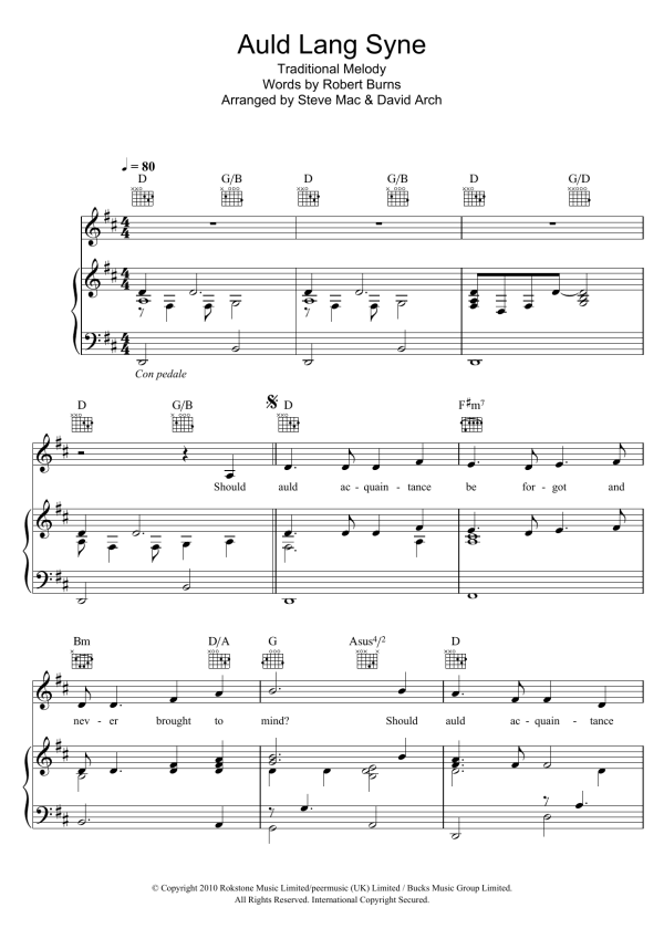 Susan Boyle Auld Lang Syne Musik Noten - Piano, Vocal & Guitar Chords - 105284-0