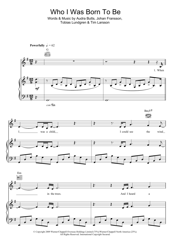 Susan Boyle Who I Was Born To Be Musik Noten - Piano, Vocal & Guitar Chords - 49787-0