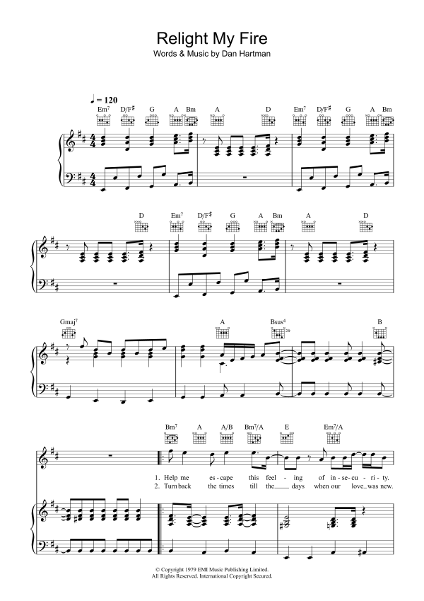 Take That Relight My Fire Musik Noten - Piano, Vocal & Guitar Chords - 33333-0