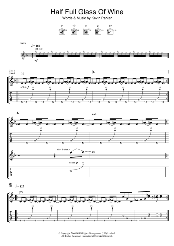 Tame Impala Half Full Glass Of Wine Musik Noten - Guitar Tab - 115633-0