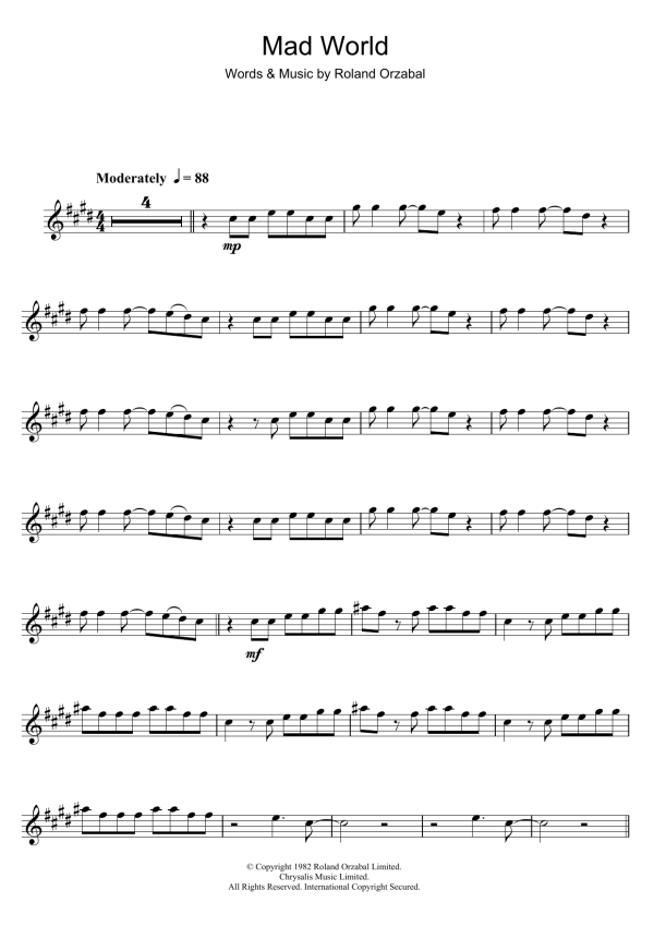 Tears For Fears Mad World Musik Noten - Alto Sax Solo - 48073-0