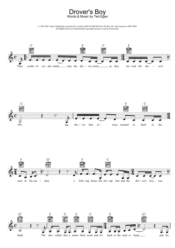 Ted Egan Drover's Boy Musik Noten - Lead Sheet / Fake Book - 39104-0