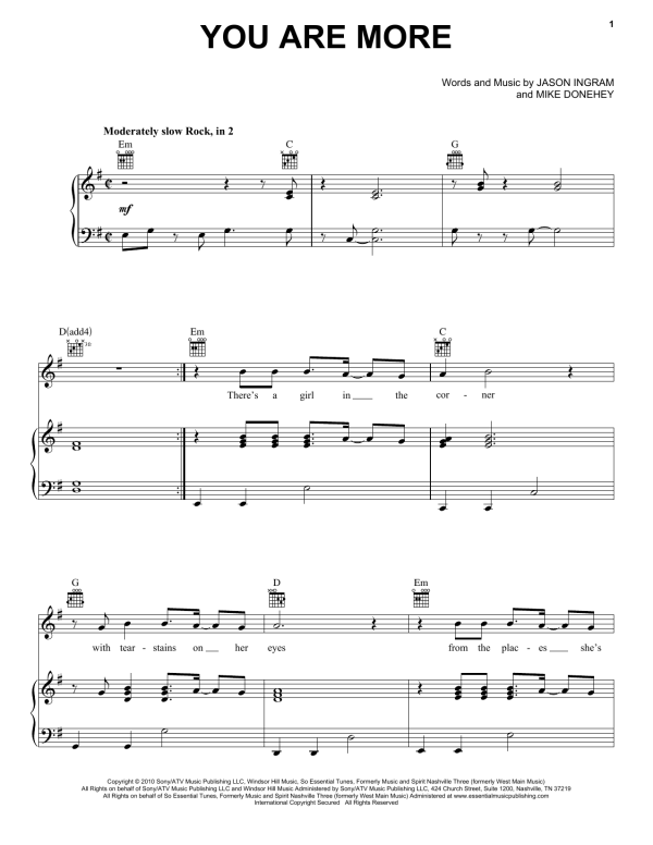 Tenth Avenue North You Are More Musik Noten - Piano, Vocal & Guitar Chords - 74919-0