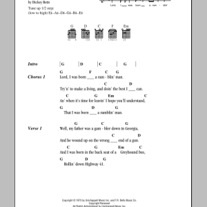 The Allman Brothers Band Ramblin' Man Musik Noten - Guitar Chords/Lyrics - 83919-0