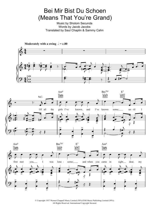 The Andrews Sisters Bei Mir Bist Du Schon (Means That You're Grand) Musik Noten - Piano, Vocal & Guitar Chords - 47379-0