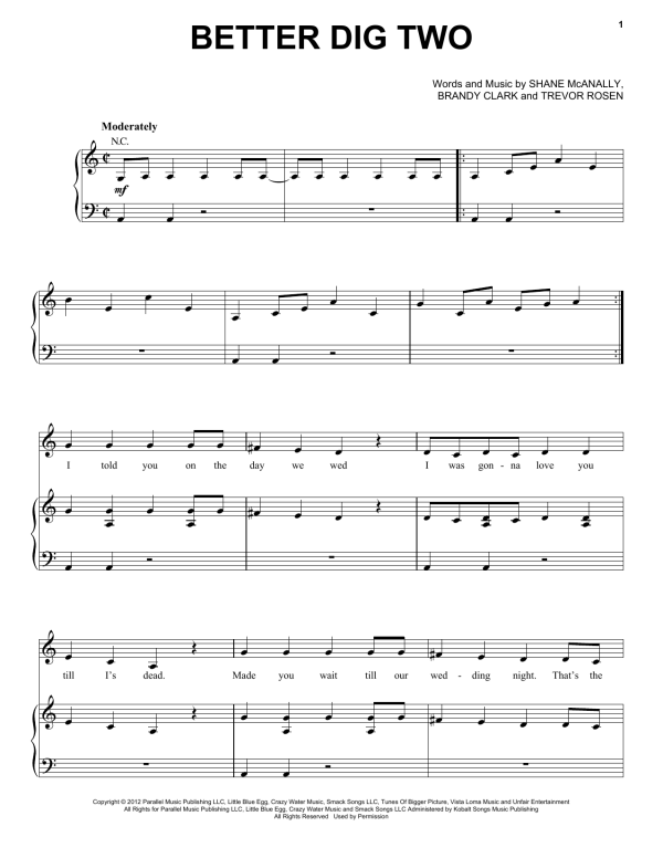 The Band Perry Better Dig Two Musik Noten - Piano, Vocal & Guitar Chords - 95148-0