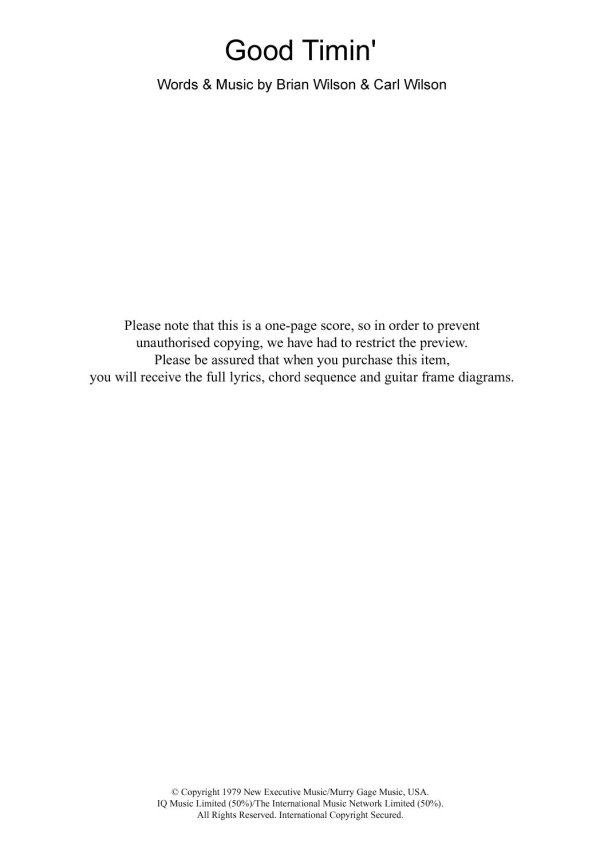 The Beach Boys Good Timin' Musik Noten - Guitar Chords/Lyrics - 102593-0