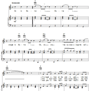 The Beach Boys Hawaii Musik Noten - Piano, Vocal & Guitar Chords - 22207-0