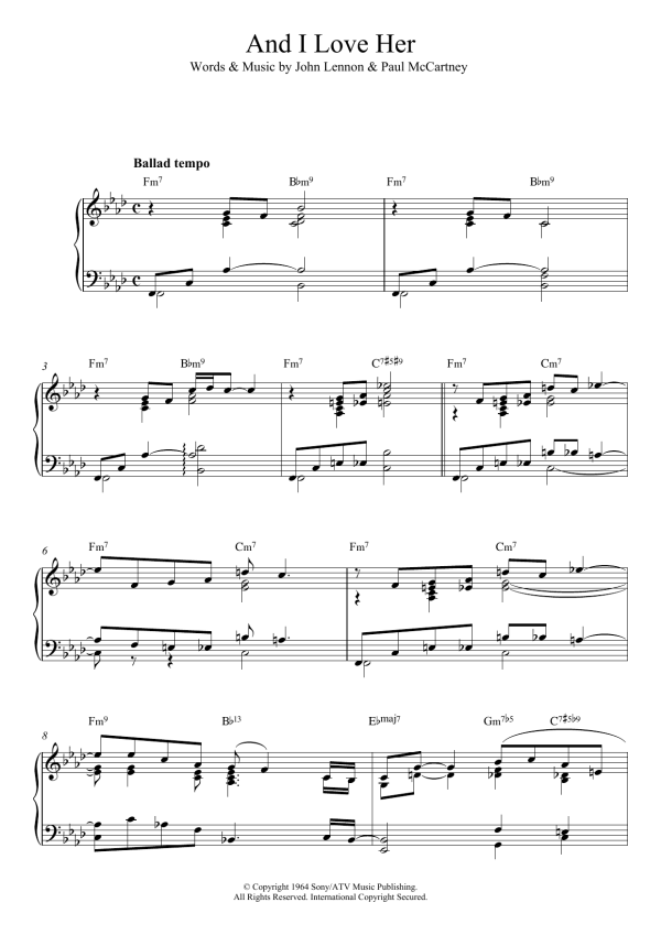 The Beatles And I Love Her (jazz version) Musik Noten - Piano Solo - 120528-0