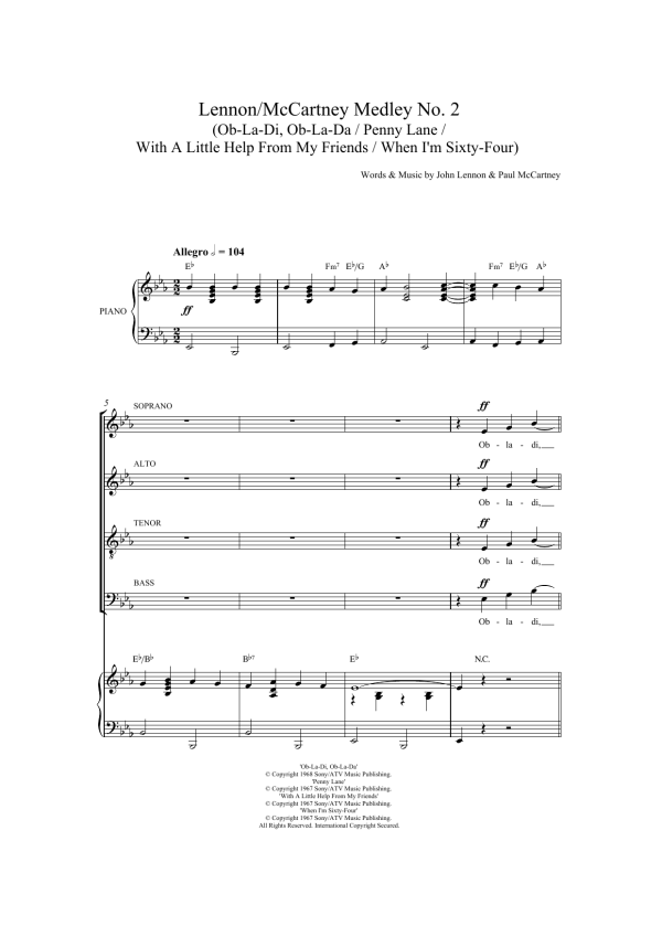The Beatles Lennon / McCartney Medley No. 2 Musik Noten - SATB Choir - 118406-0