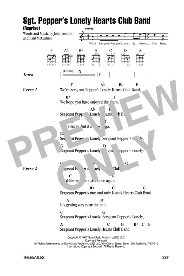 The Beatles Sgt. Pepper's Lonely Hearts Club Band (Reprise) Musik Noten - Guitar Tab - 91555-0