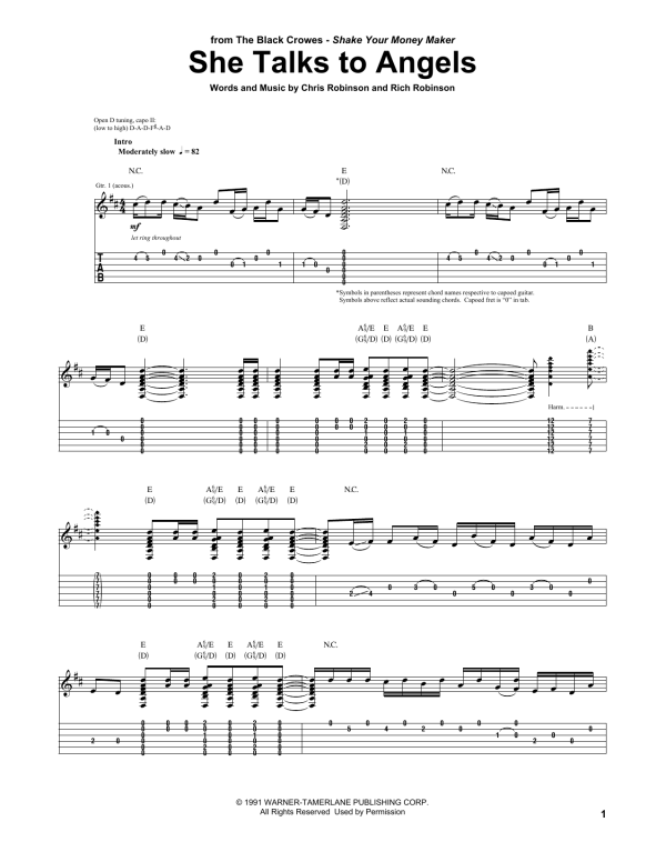 The Black Crowes She Talks To Angels Musik Noten - Guitar Tab - 150895-0