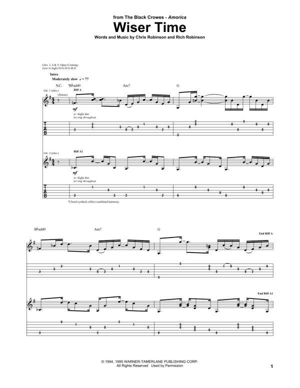 The Black Crowes Wiser Time Musik Noten - Guitar Tab - 163643-0