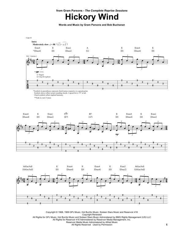 The Byrds Hickory Wind Musik Noten - Guitar Tab - 159786-0