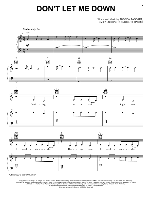 The Chainsmokers feat. Daya Don't Let Me Down Musik Noten - Piano, Vocal & Guitar Chords - 172785-0