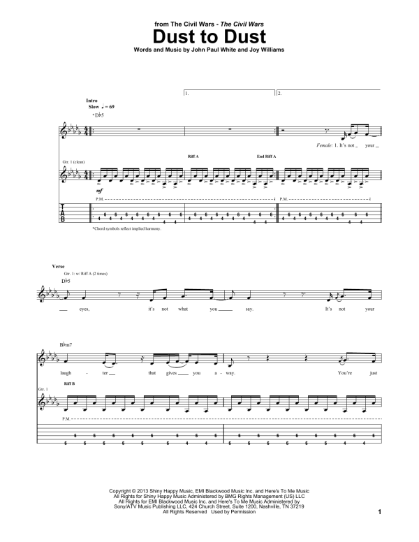 The Civil Wars Dust To Dust Musik Noten - Guitar Tab - 158038-0