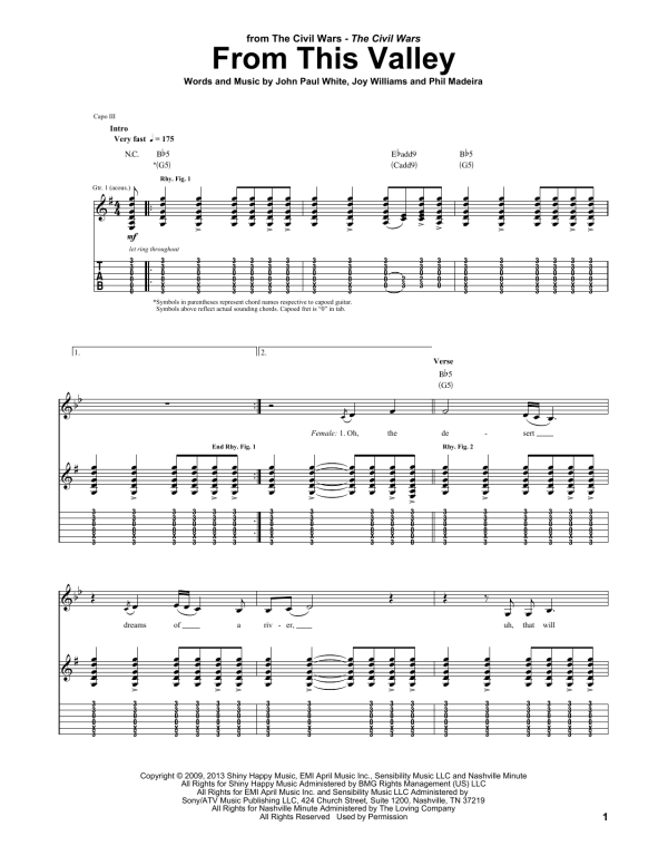 The Civil Wars From This Valley Musik Noten - Guitar Tab - 158036-0