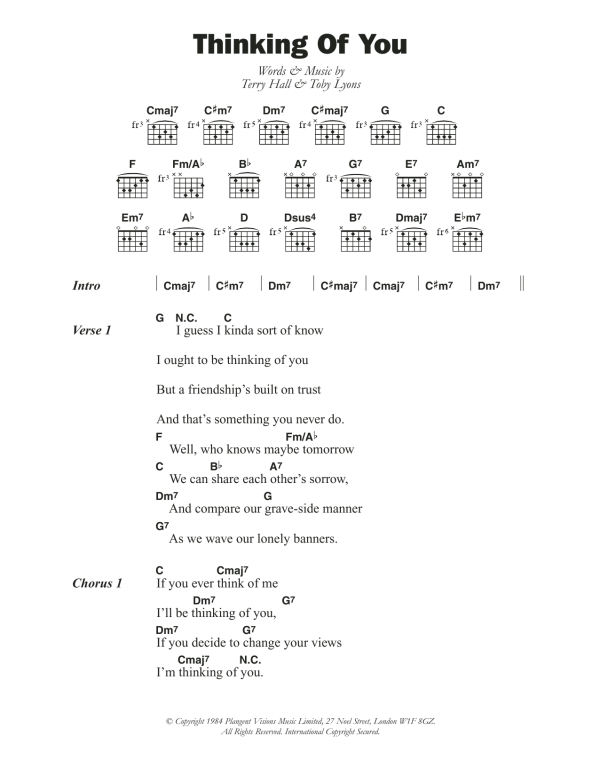 The Colourfield Thinking Of You Musik Noten - Guitar Chords/Lyrics - 108423-0