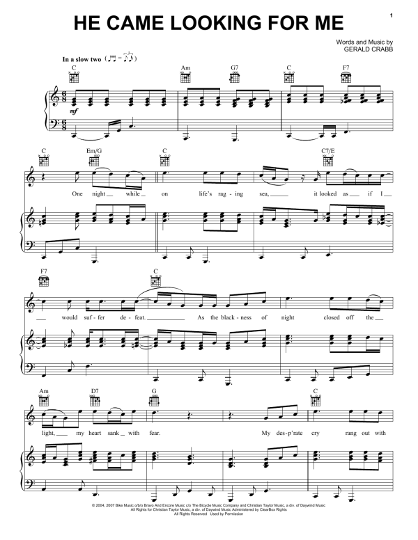 The Crabb Family He Came Looking For Me Musik Noten - Piano, Vocal & Guitar Chords - 53876-0