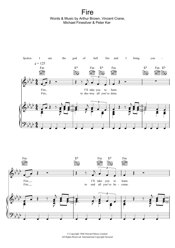 The Crazy World Of Arthur Brown Fire Musik Noten - Piano, Vocal & Guitar Chords - 101928-0
