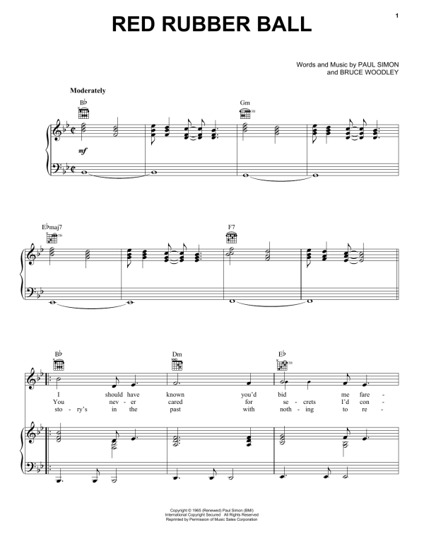 The Cyrkle Red Rubber Ball Musik Noten - Piano, Vocal & Guitar Chords - 160657-0