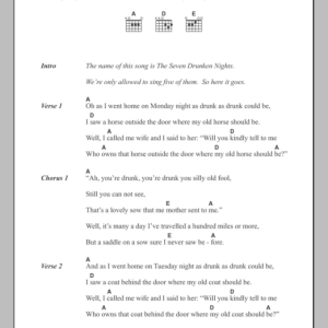 The Dubliners Seven Drunken Nights Musik Noten - Guitar Chords/Lyrics - 107636-0