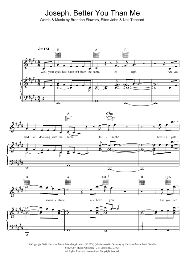 The Killers Joseph, Better You Than Me (featuring Elton John and Neil Tennant) Musik Noten - Piano, Vocal & Guitar Chords - 100161-0