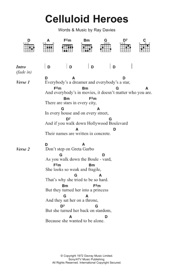 The Kinks Celluloid Heroes Musik Noten - Guitar Chords/Lyrics - 122543-0
