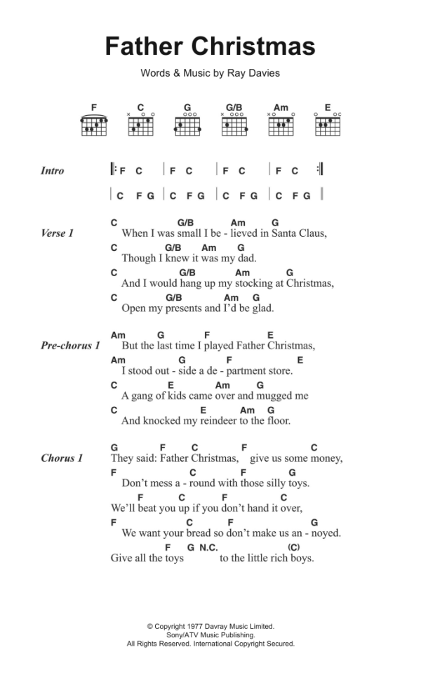 The Kinks Father Christmas Musik Noten - Guitar Chords/Lyrics - 122545-0