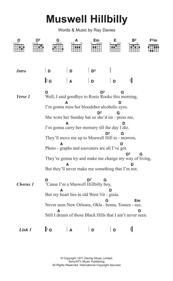The Kinks Muswell Hillbilly Musik Noten - Guitar Chords/Lyrics - 122552-0