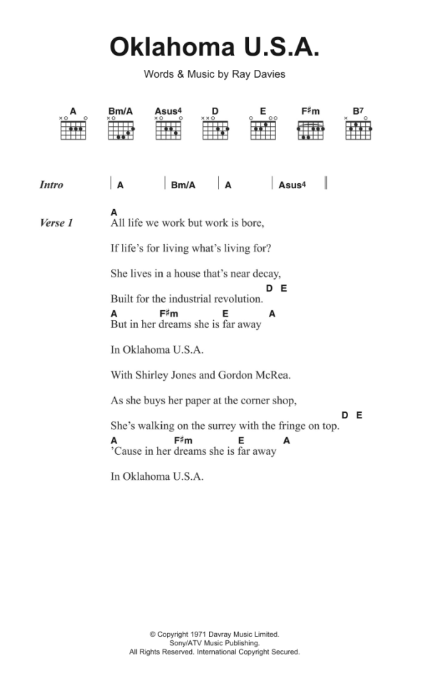 The Kinks Oklahoma U.S.A Musik Noten - Guitar Chords/Lyrics - 122554-0