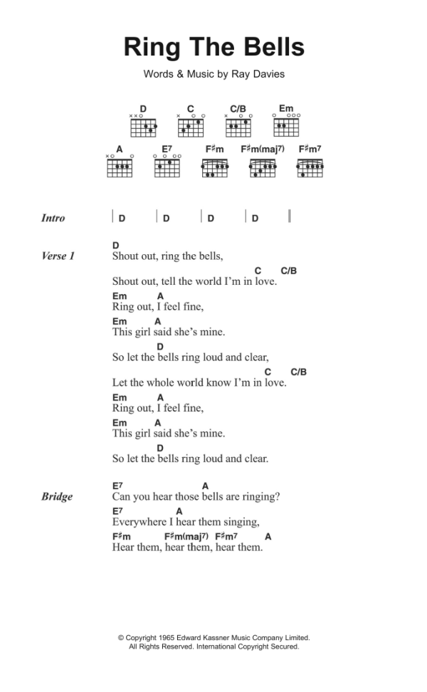 The Kinks Ring The Bells Musik Noten - Guitar Chords/Lyrics - 122575-0