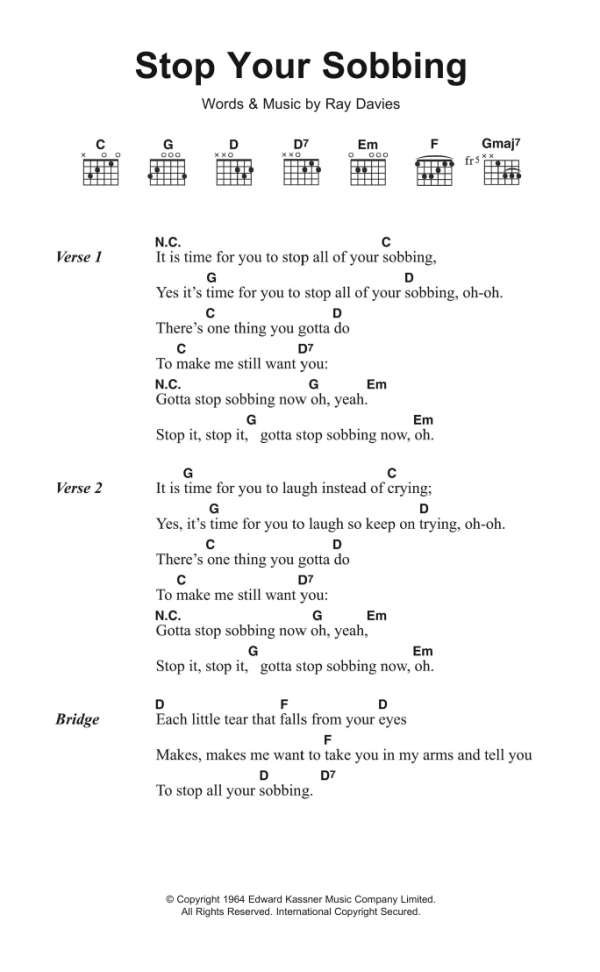 The Kinks Stop Your Sobbing Musik Noten - Guitar Chords/Lyrics - 122584-0